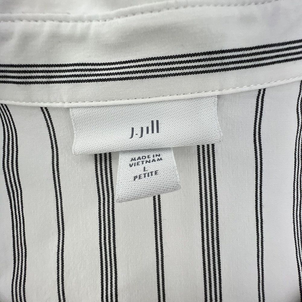 J Jill White Black Vertical Stripe Button down Long Sleeve High Low blouse Sz PL - Picture 2 of 7